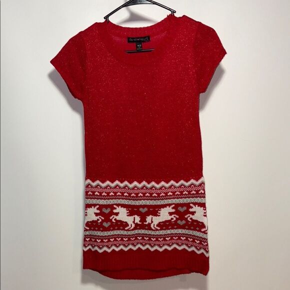 Derek Heart Red Short Sleeve Crew Neck Sweater Dress - Picture 1 of 7